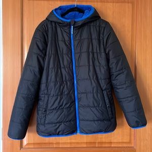Cat & Jack Puffer Zip Front Jacket with Hood, Size 16 (XL), Black/Blue